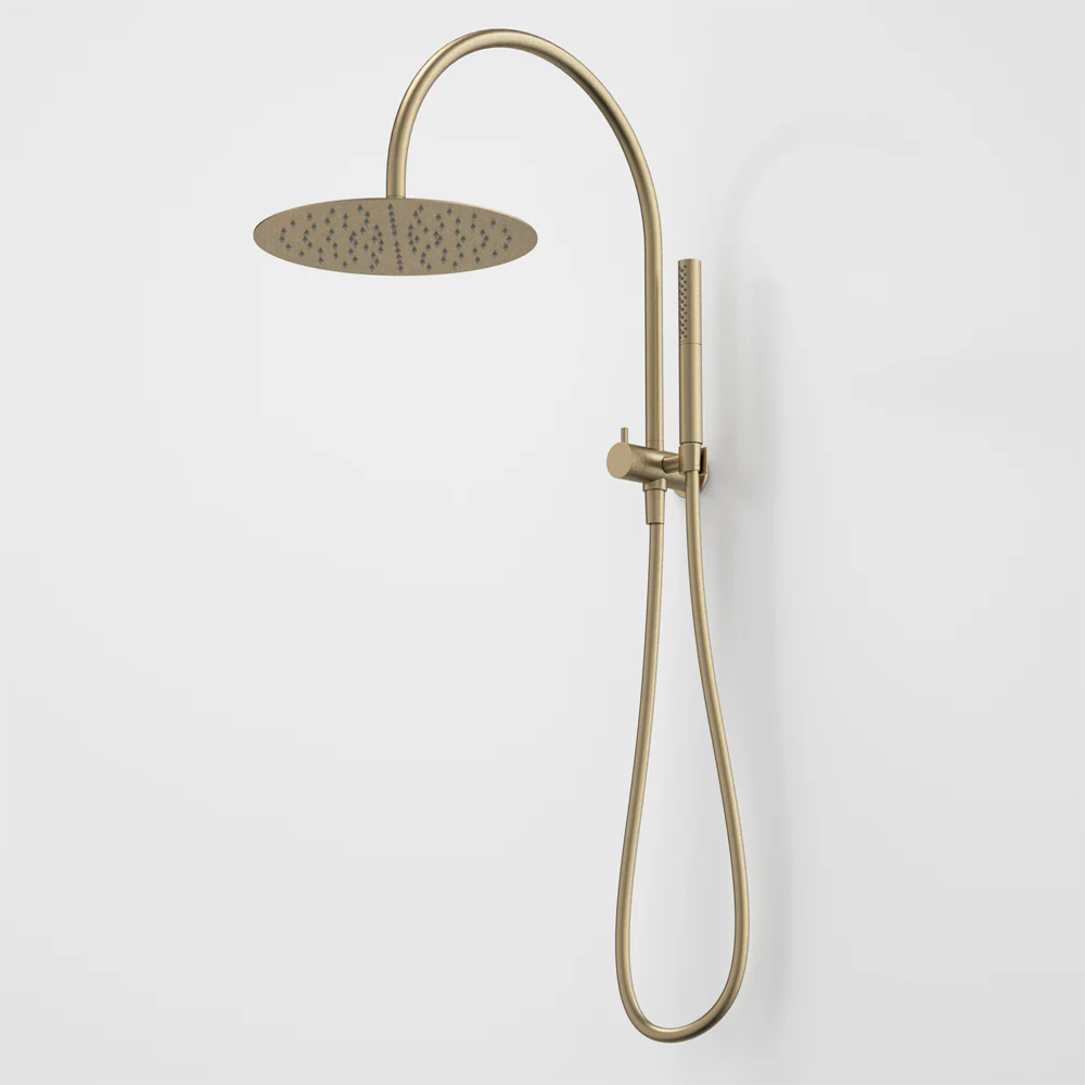 Caroma Liano II Compact Twin Shower with Overhead Brushed Brass - Image 2