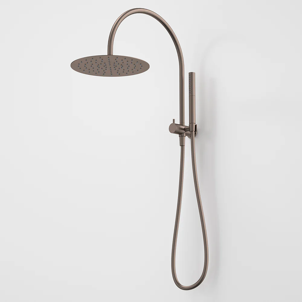 Caroma Liano II Compact Twin Shower with Overhead Brushed Bronze - Image 2