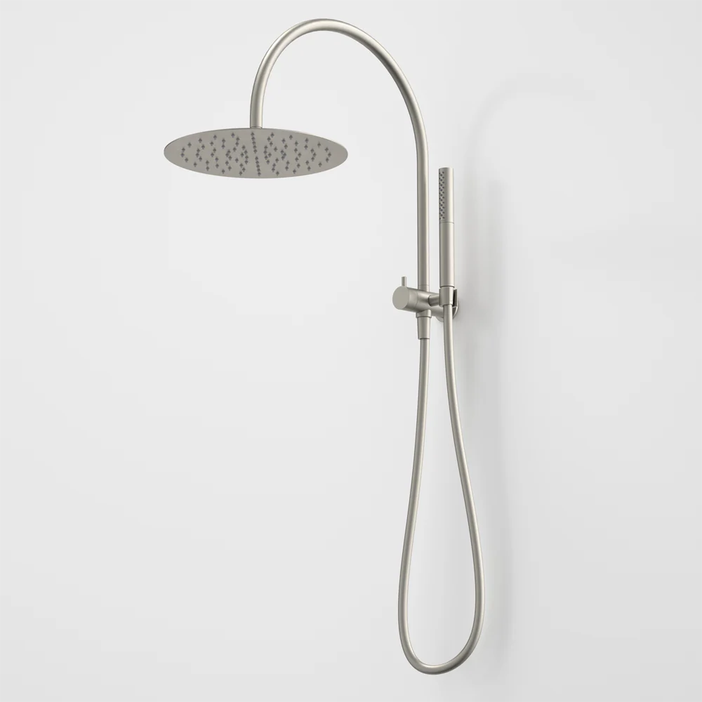Caroma Liano II Compact Twin Shower with Overhead Brushed Nickel - Image 2