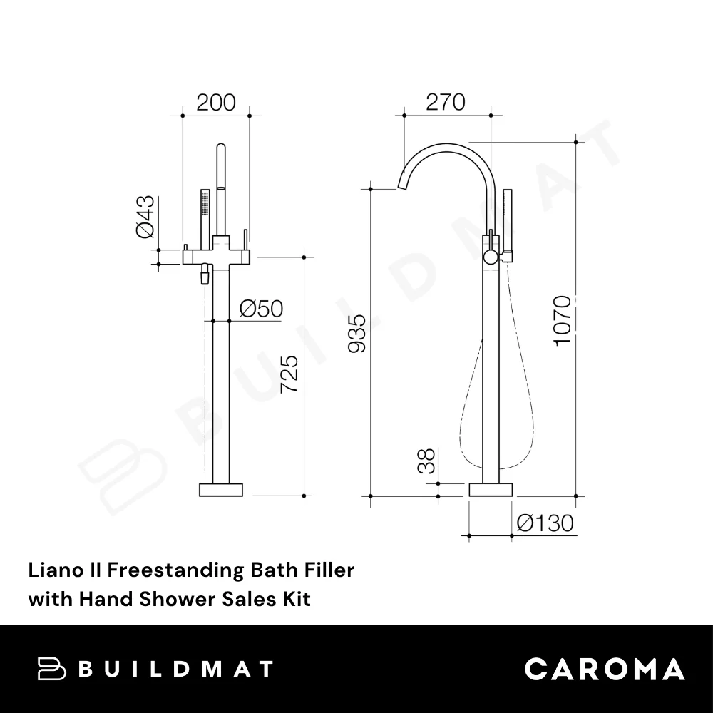 Caroma Liano II Freestanding Bath Filler with Hand Shower Sales Kit Brushed Brass - Image 4