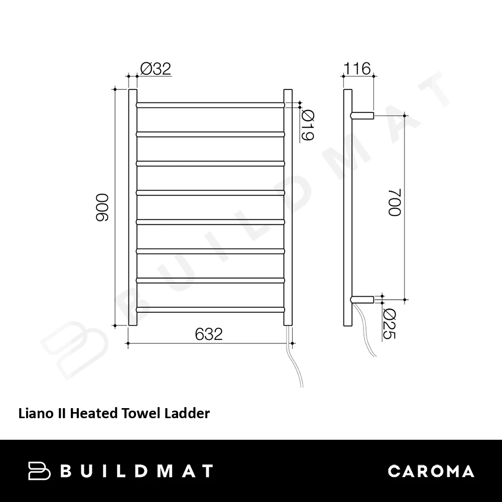 Caroma Liano II Heated Towel Ladder Polished Stainless Steel (Transformer not included) - Image 5