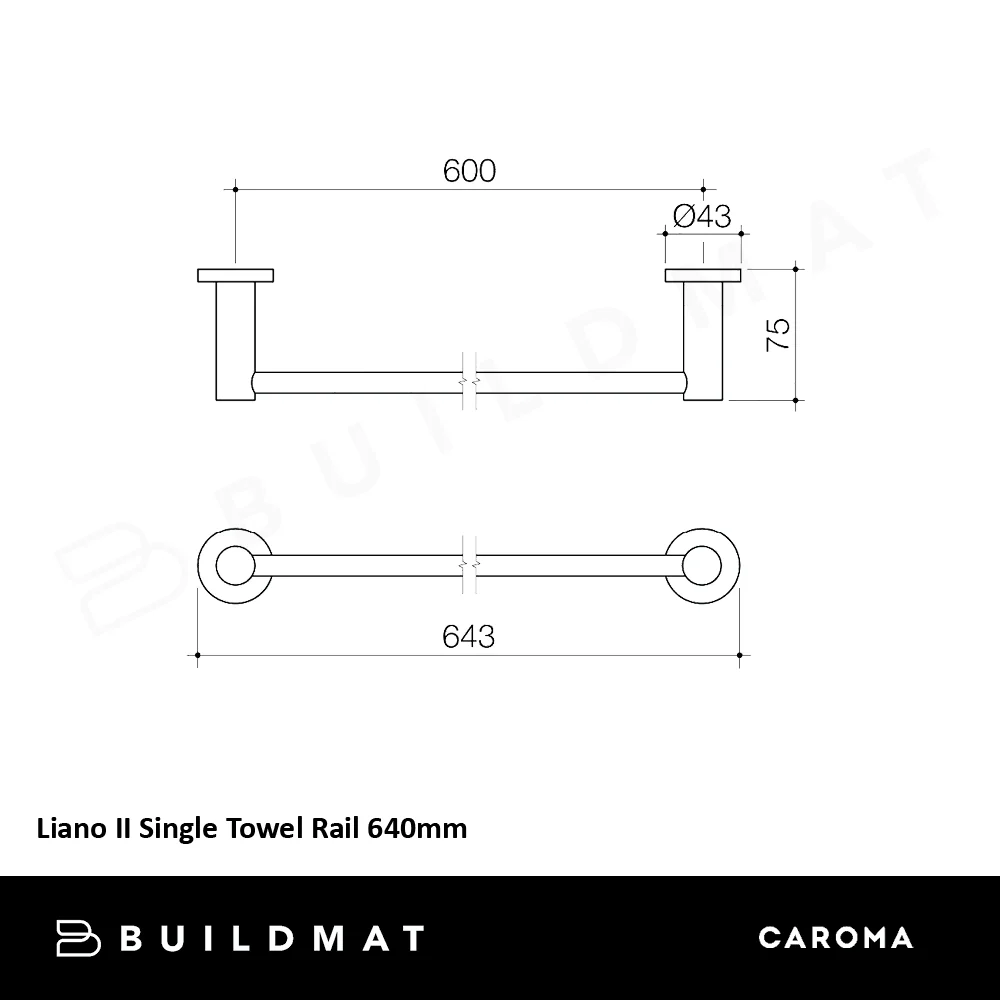 Caroma Liano II Single Towel Rail 640mm Gunmetal - Image 4