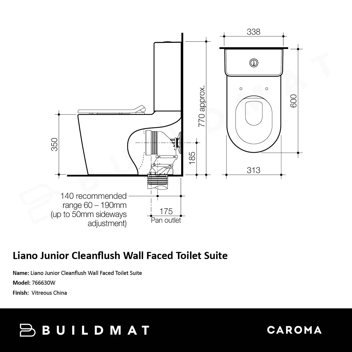 Caroma Liano Junior Cleanflush Wall Faced Toilet Suite - Image 4