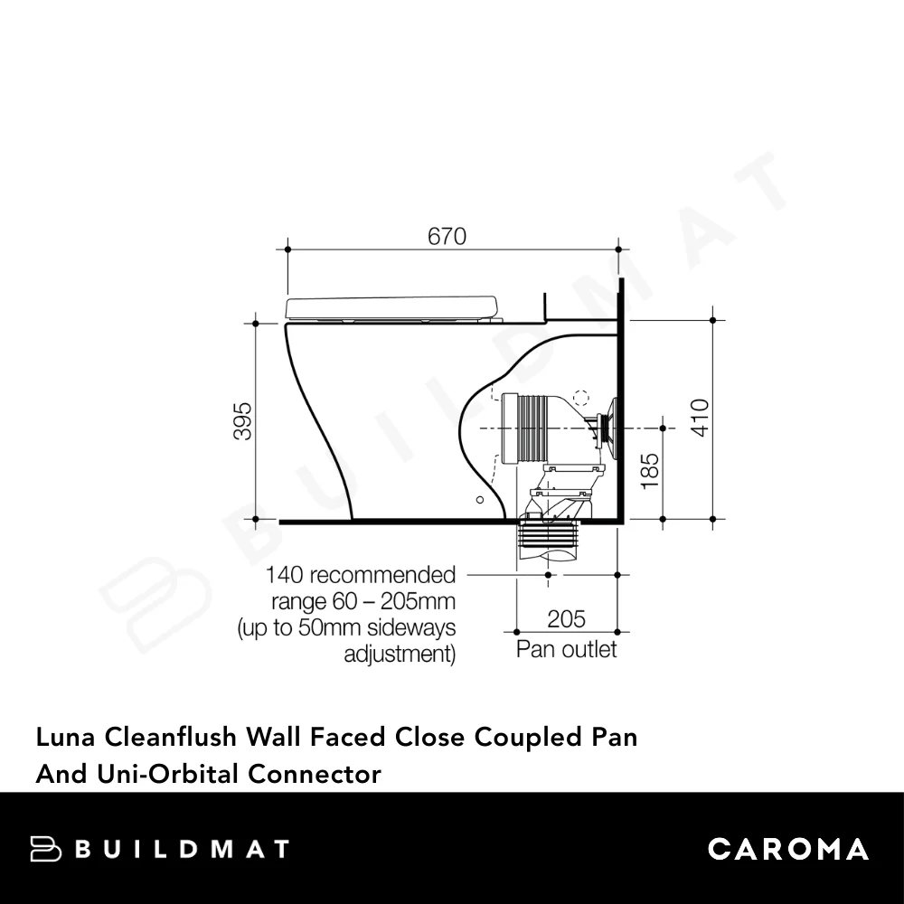 Caroma Luna Cleanflush Wall Faced Close Coupled Pan And Uni-Orbital Connector White - Image 4