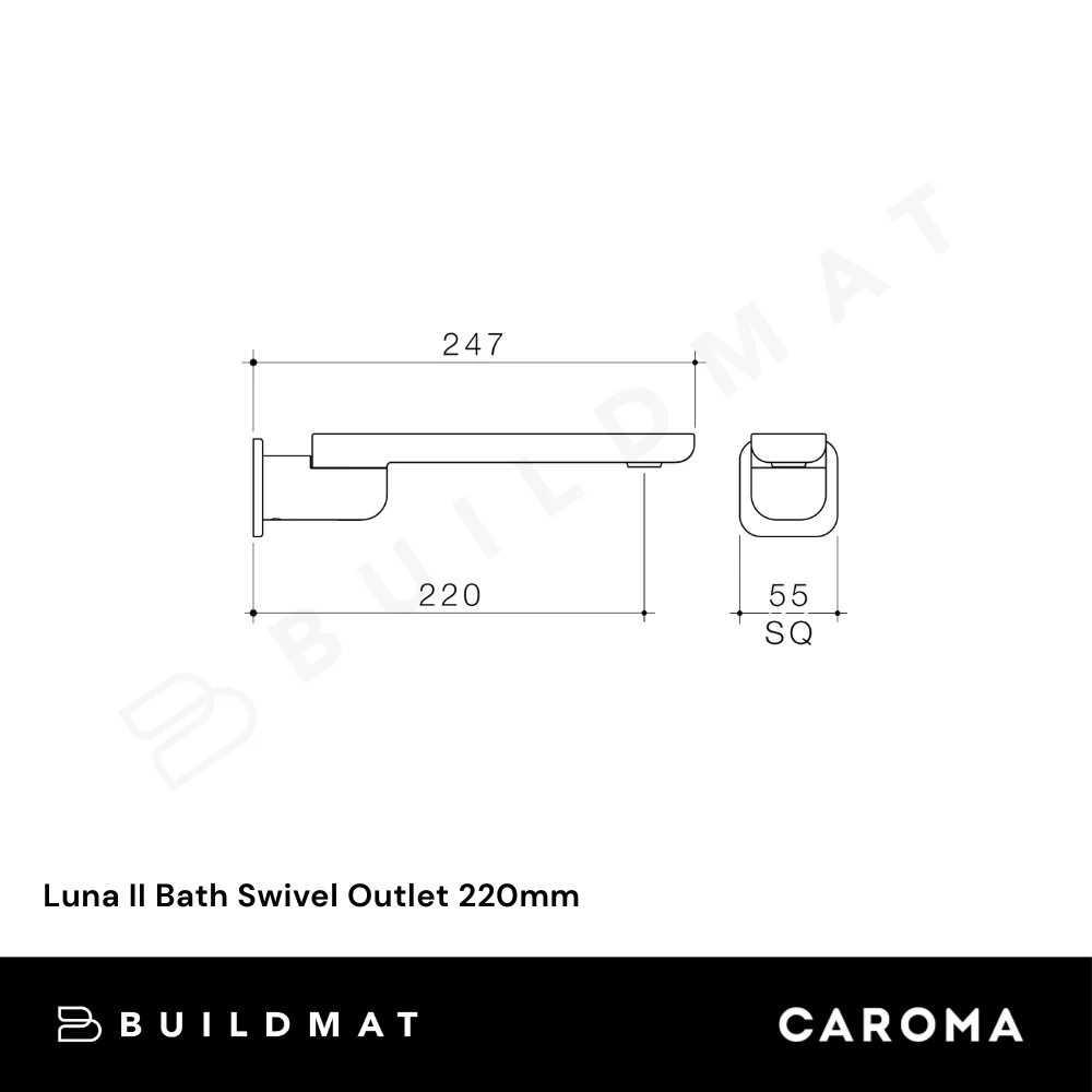 Caroma Luna II Bath Swivel Outlet 220mm Satin Black - Image 4