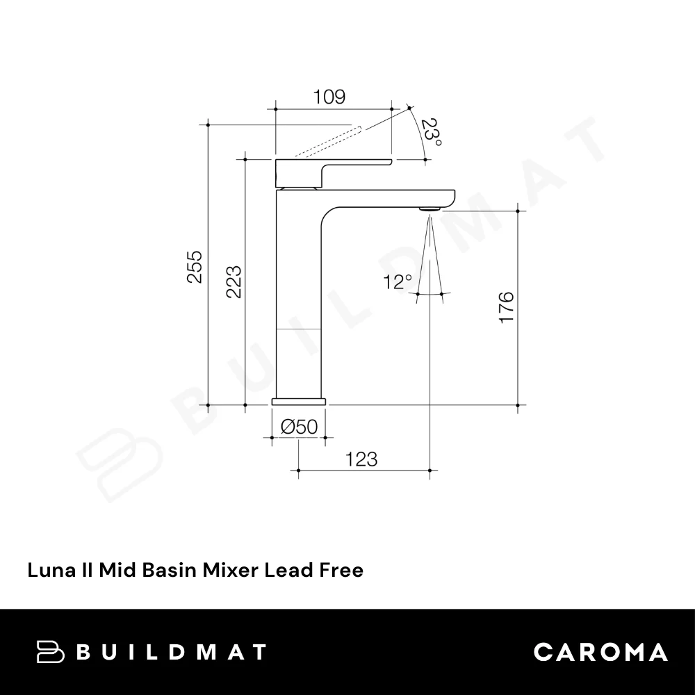 Caroma Luna II Mid Basin Mixer Brushed Brass Lead Free - Image 4