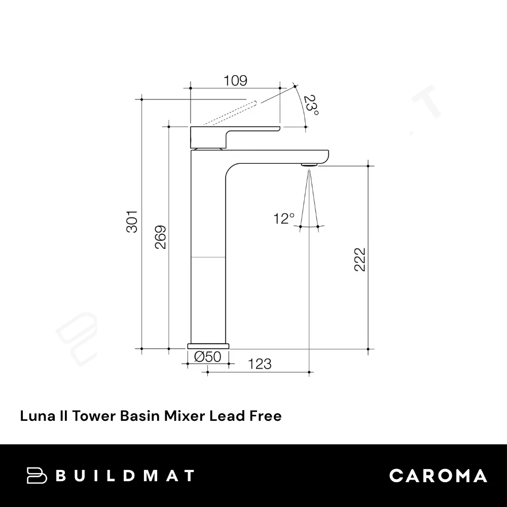Caroma Luna II Tower Basin Mixer Satin Black Lead Free - Image 4