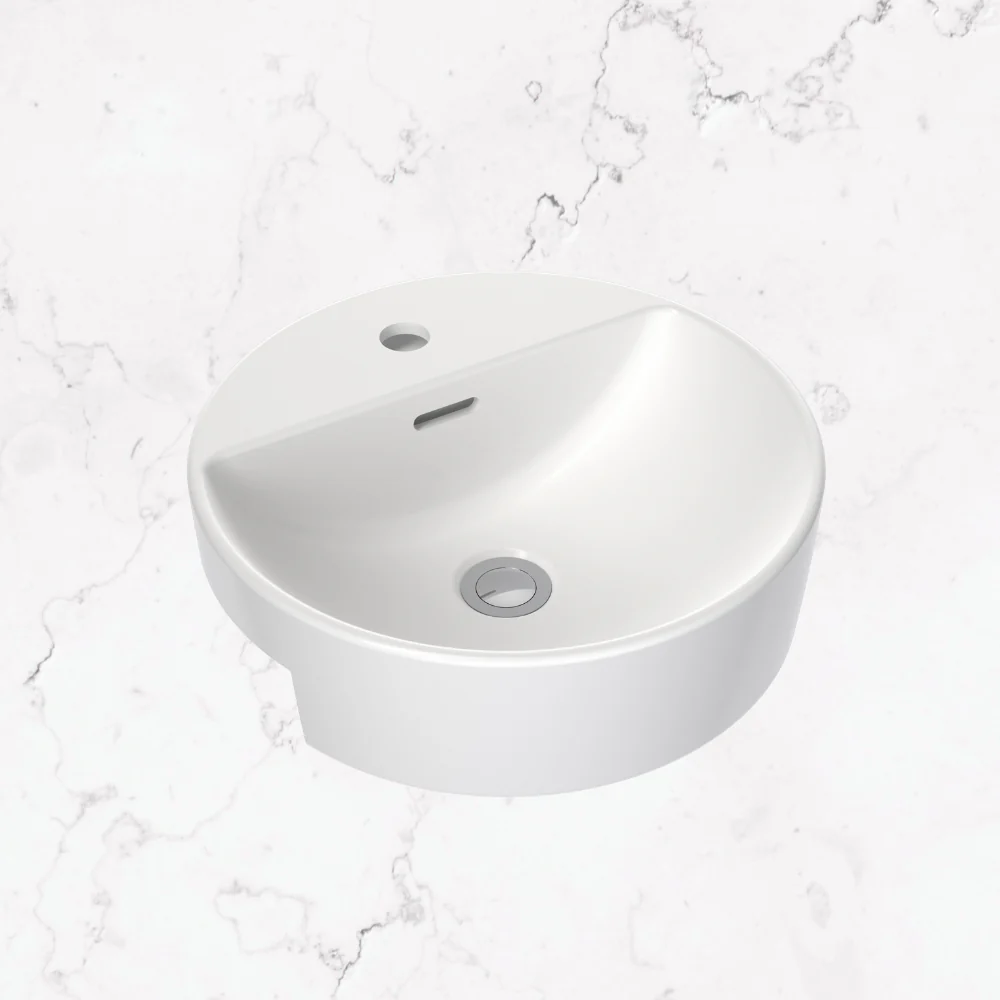 Caroma Round Semi Recessed Basin 400mm (1 Tap Hole) White - Image 2