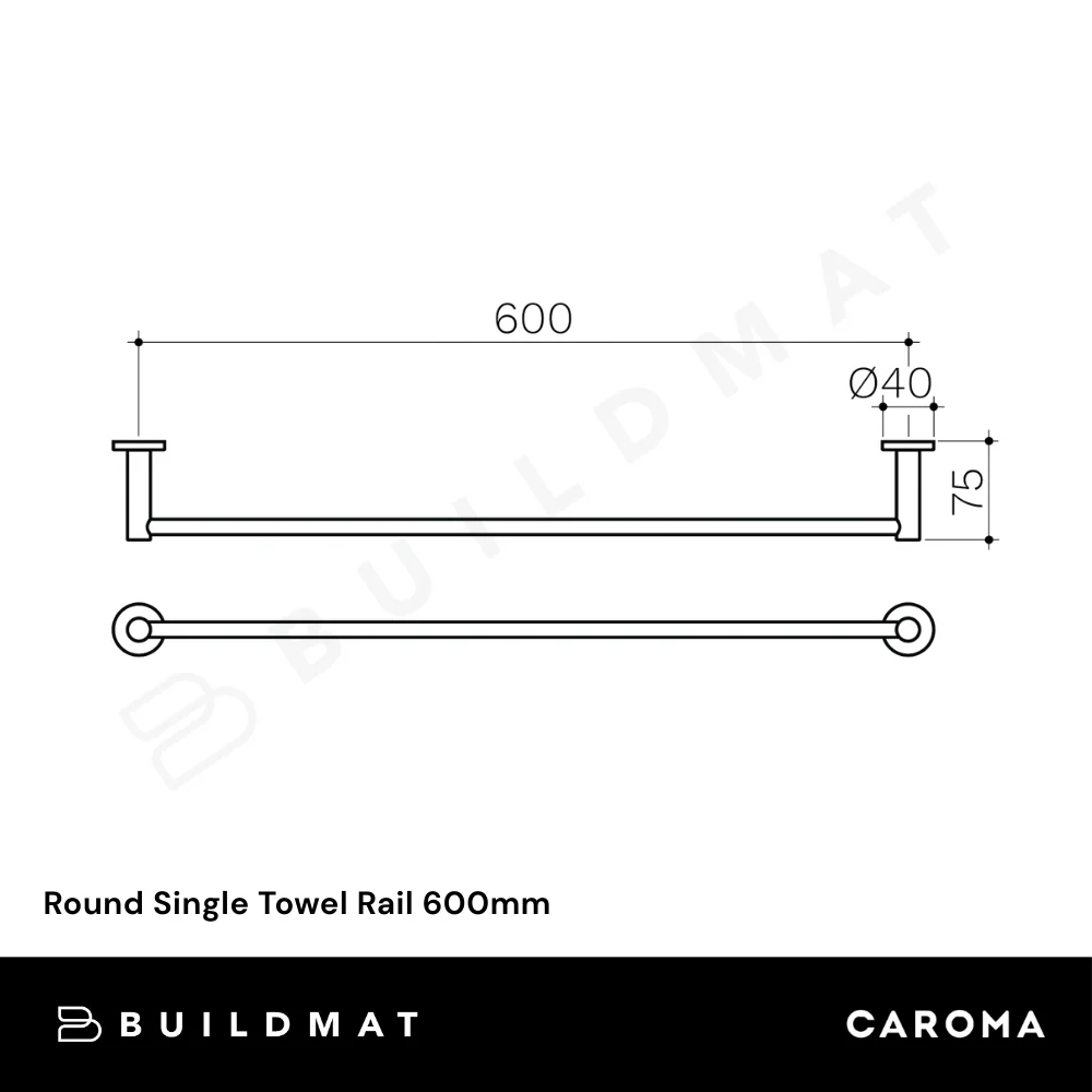 Caroma Round Single Towel Rail 600mm Matte Black - Image 4