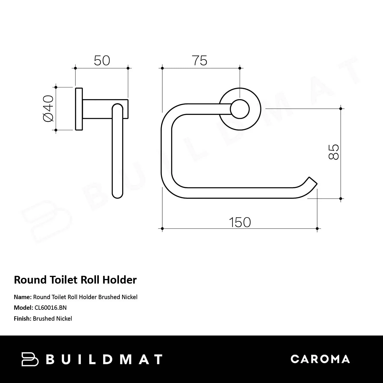 Caroma Round Toilet Roll Holder Brushed Nickel - Image 4