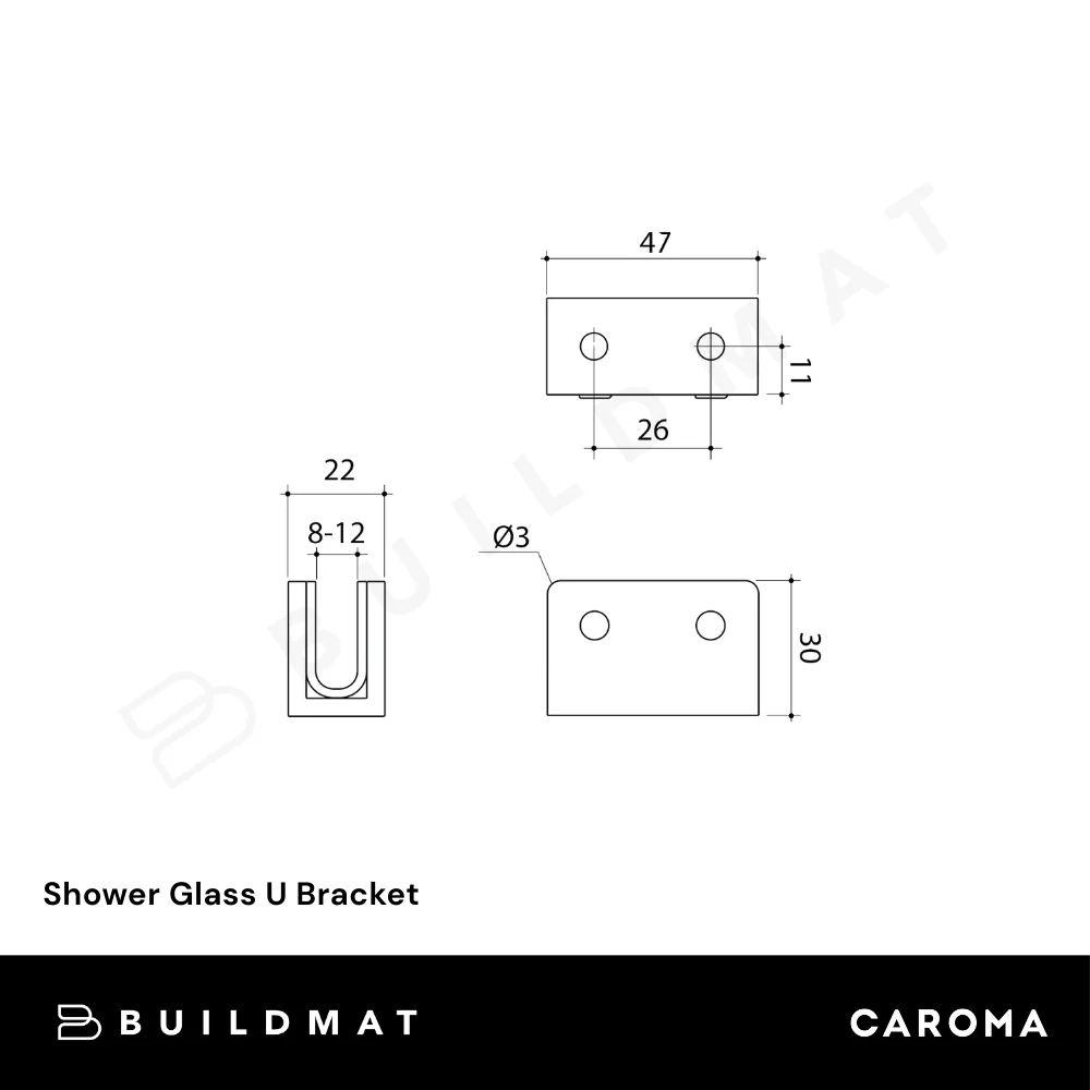 Caroma Shower Glass U Bracket Brushed Brass - Image 4