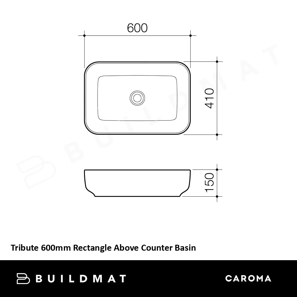 Caroma Tribute 600mm Rectangle Above Counter Basin White - Image 7