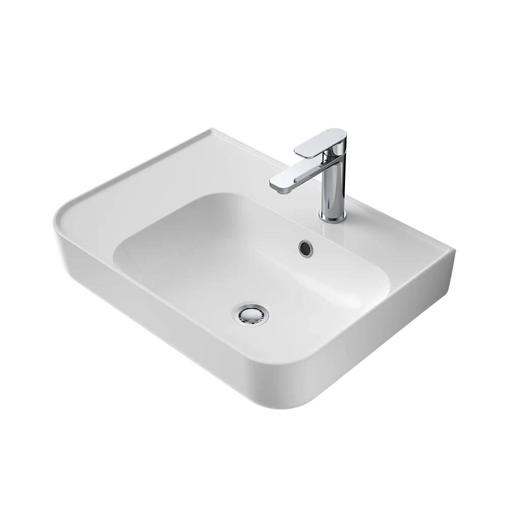 Caroma Tribute Rectangle 600 Left Hand Shelf Wall Basin 1 Taphole with Overflow White - Image 3