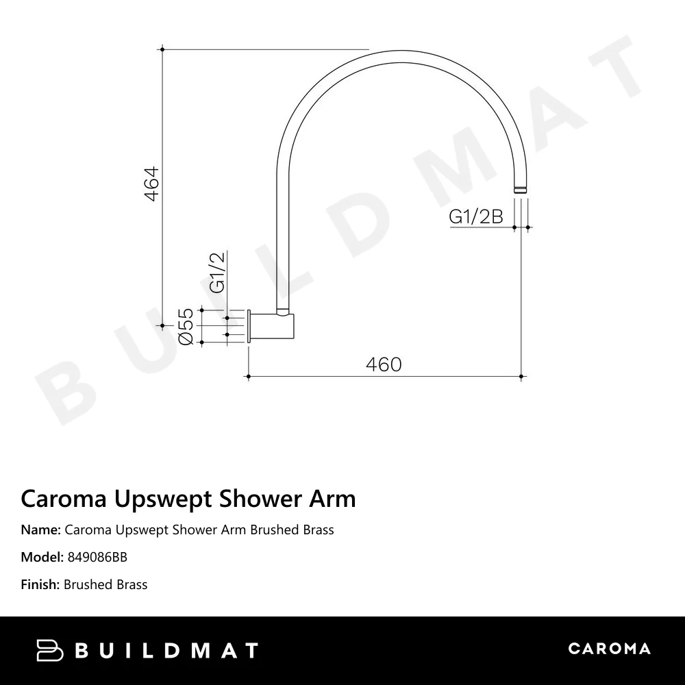 Caroma Upswept Shower Arm Brushed Brass - Image 4