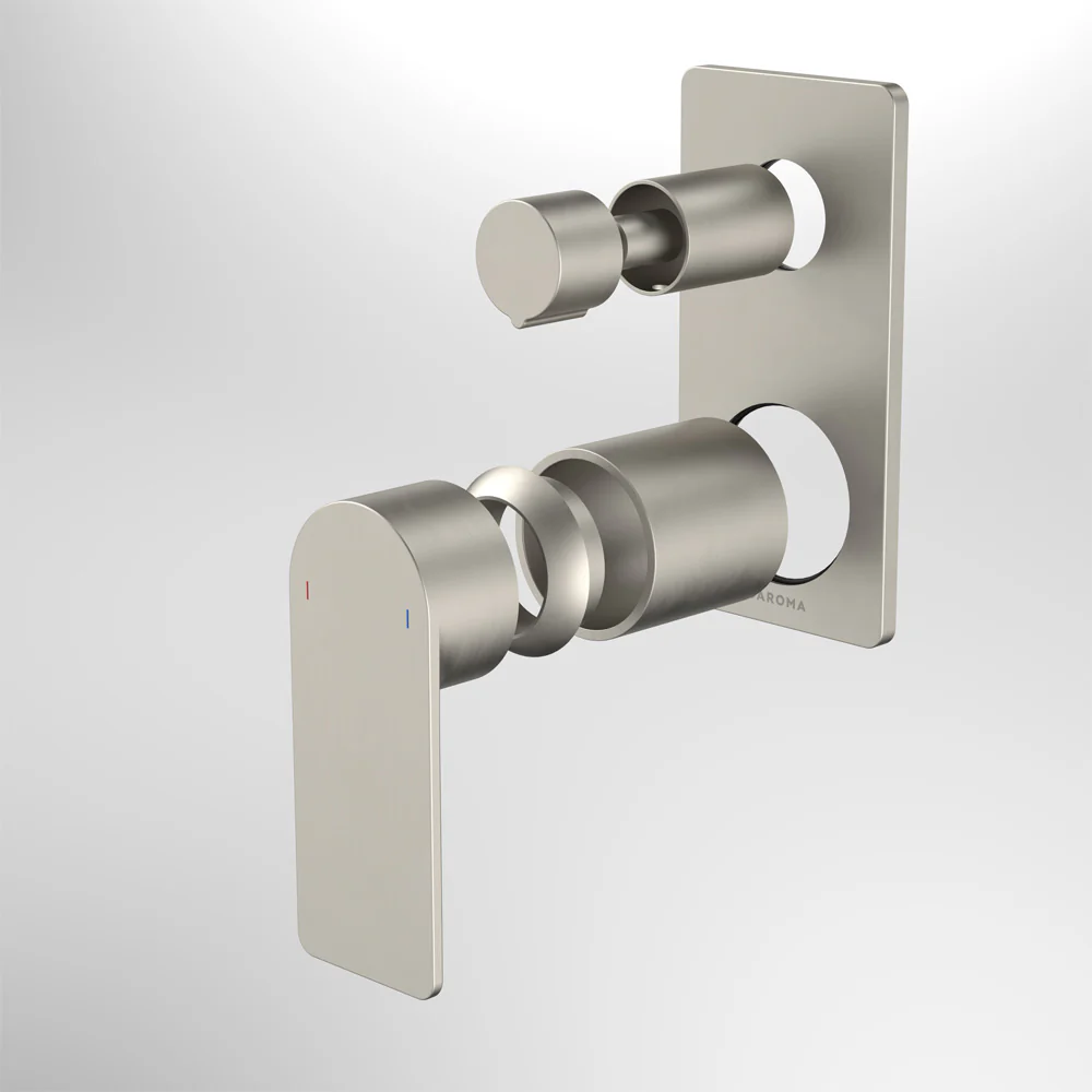 Caroma Urbane II Bath/Shower Wall Mixer With Diverter Rectangular Cover Plate (Trim Kit Only) Brushed Nickel - Image 2