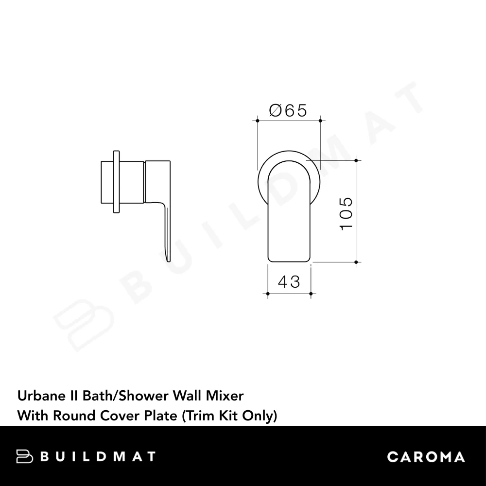 Caroma Urbane II Bath/Shower Wall Mixer with Round Cover Plate (Trim Kit Only) Brushed Brass - Image 4