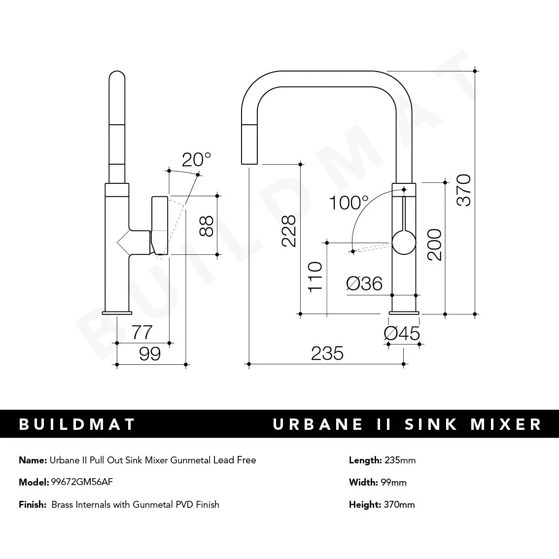 Caroma Urbane II Pull Out Sink Mixer Gunmetal Lead Free - Image 5