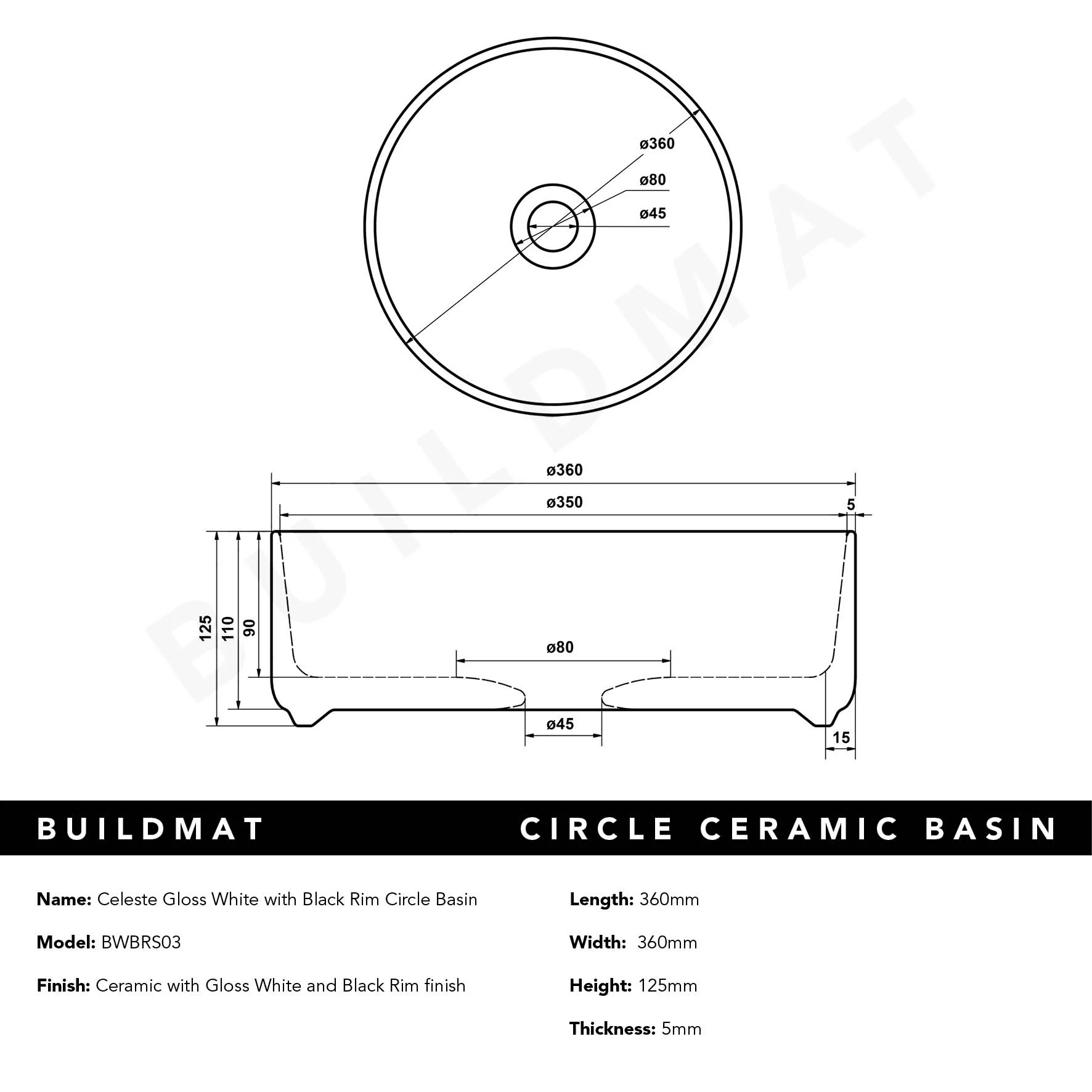 Alma Celeste Gloss White with Black Rim Circle Basin - Image 4