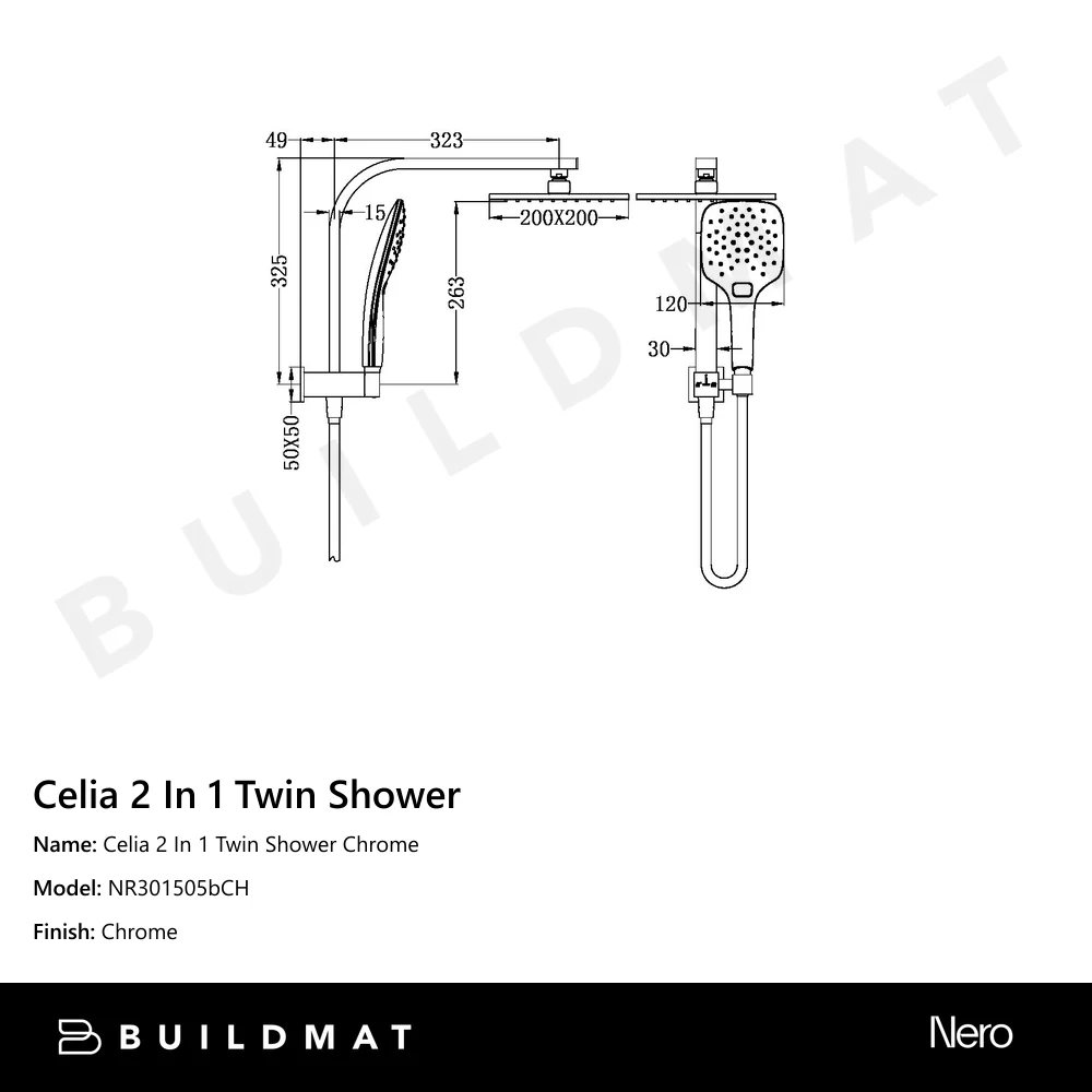 Nero Celia 2 In 1 Twin Shower Chrome - Image 4