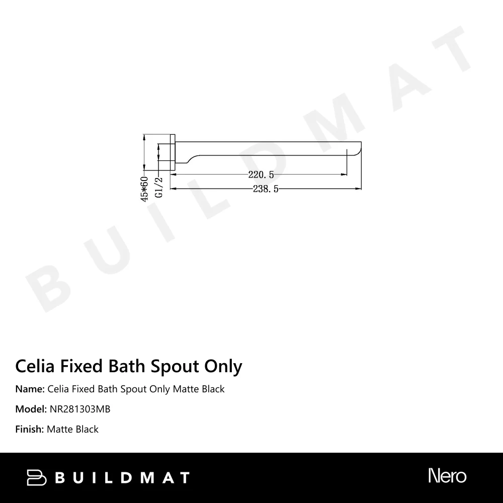 Nero Celia Fixed Bath Spout Only Matte Black - Image 4