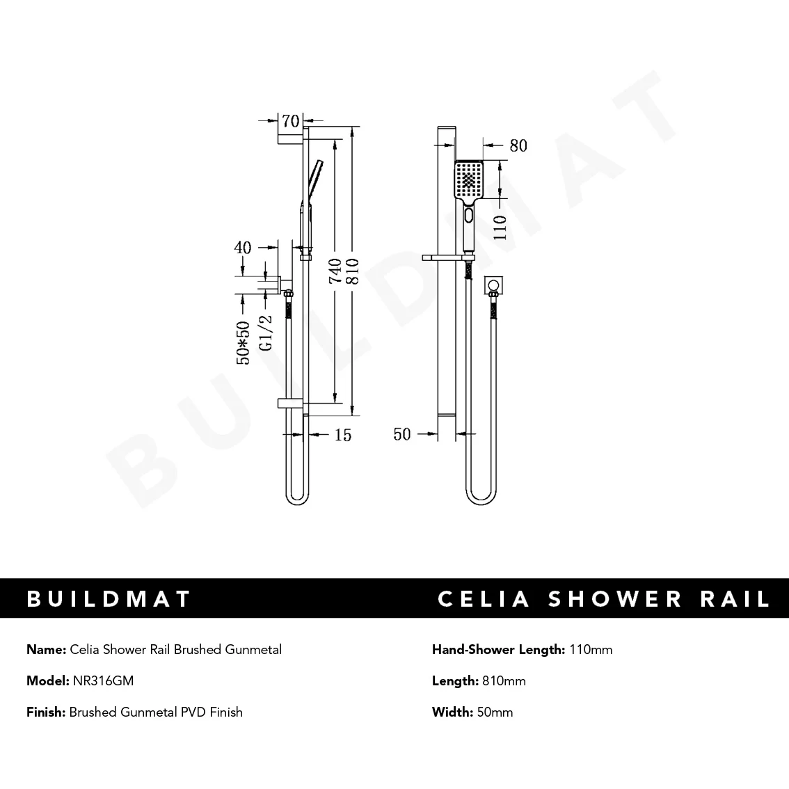 Nero Celia Shower Rail Brushed Gunmetal - Image 4