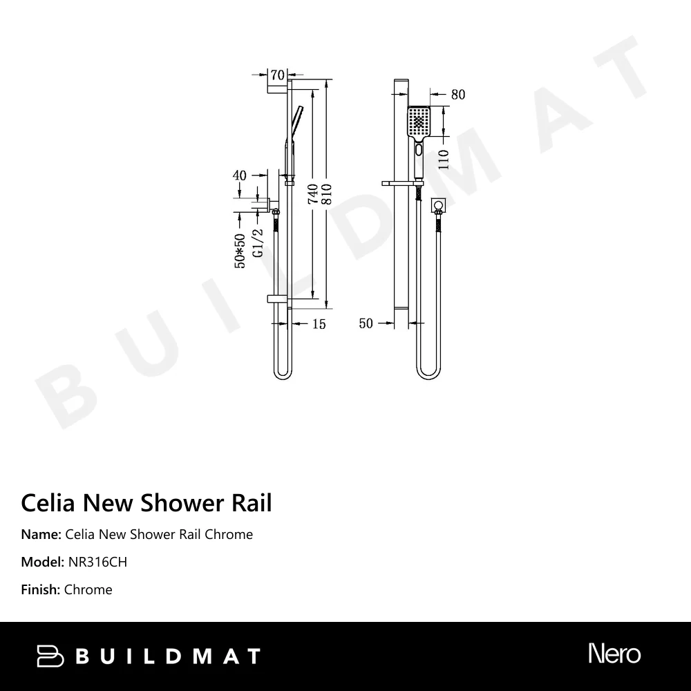 Nero Celia New Shower Rail Chrome - Image 4