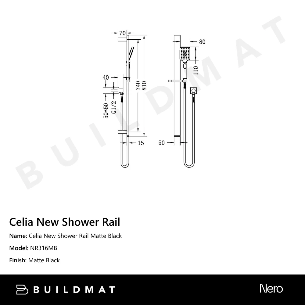 Nero Celia Shower Rail Matte Black - Image 4