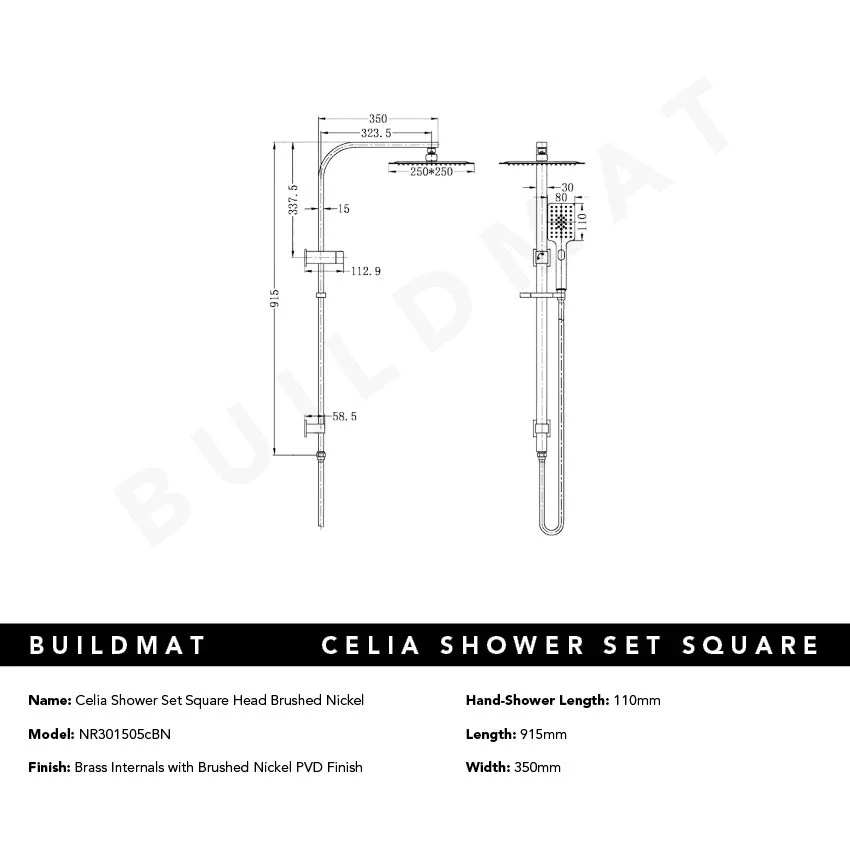 Nero Celia Twin Shower Set Square Head Brushed Nickel - Image 4