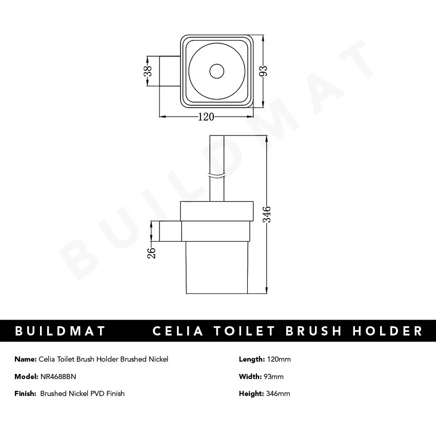 Nero Celia Toilet Brush Holder Brushed Nickel - Image 4