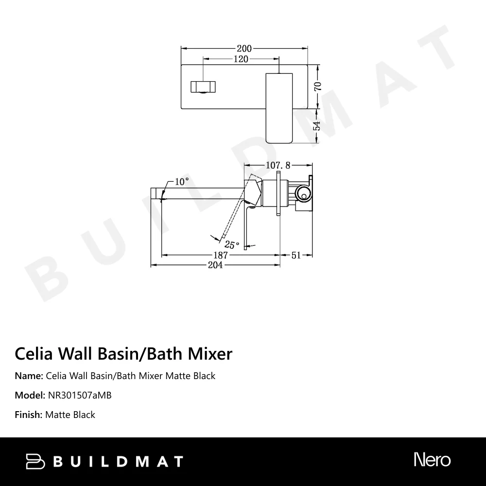 Nero Celia Wall Basin/Bath Mixer Matte Black - Image 4