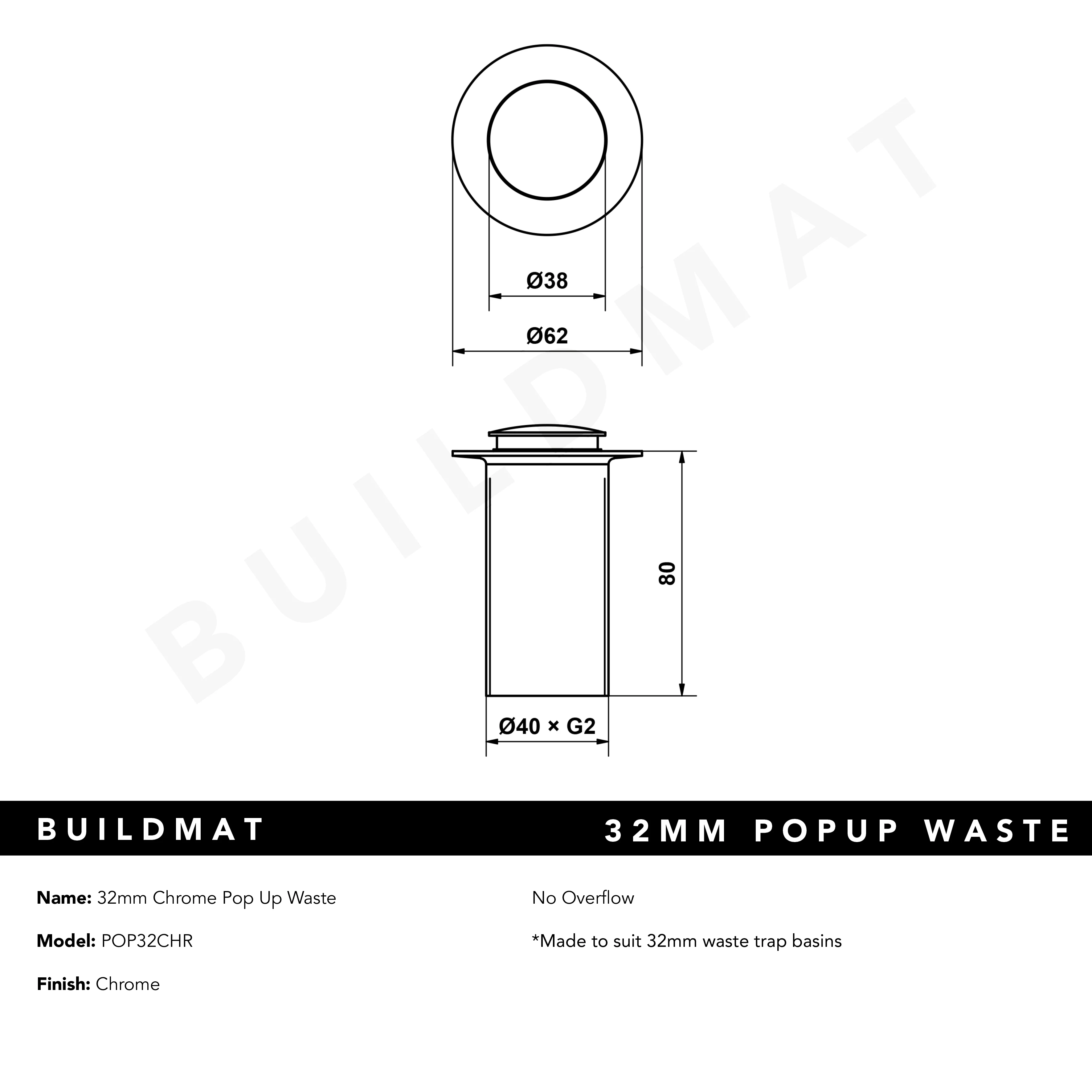 Alma 32mm Chrome Pop Up Waste - Image 4