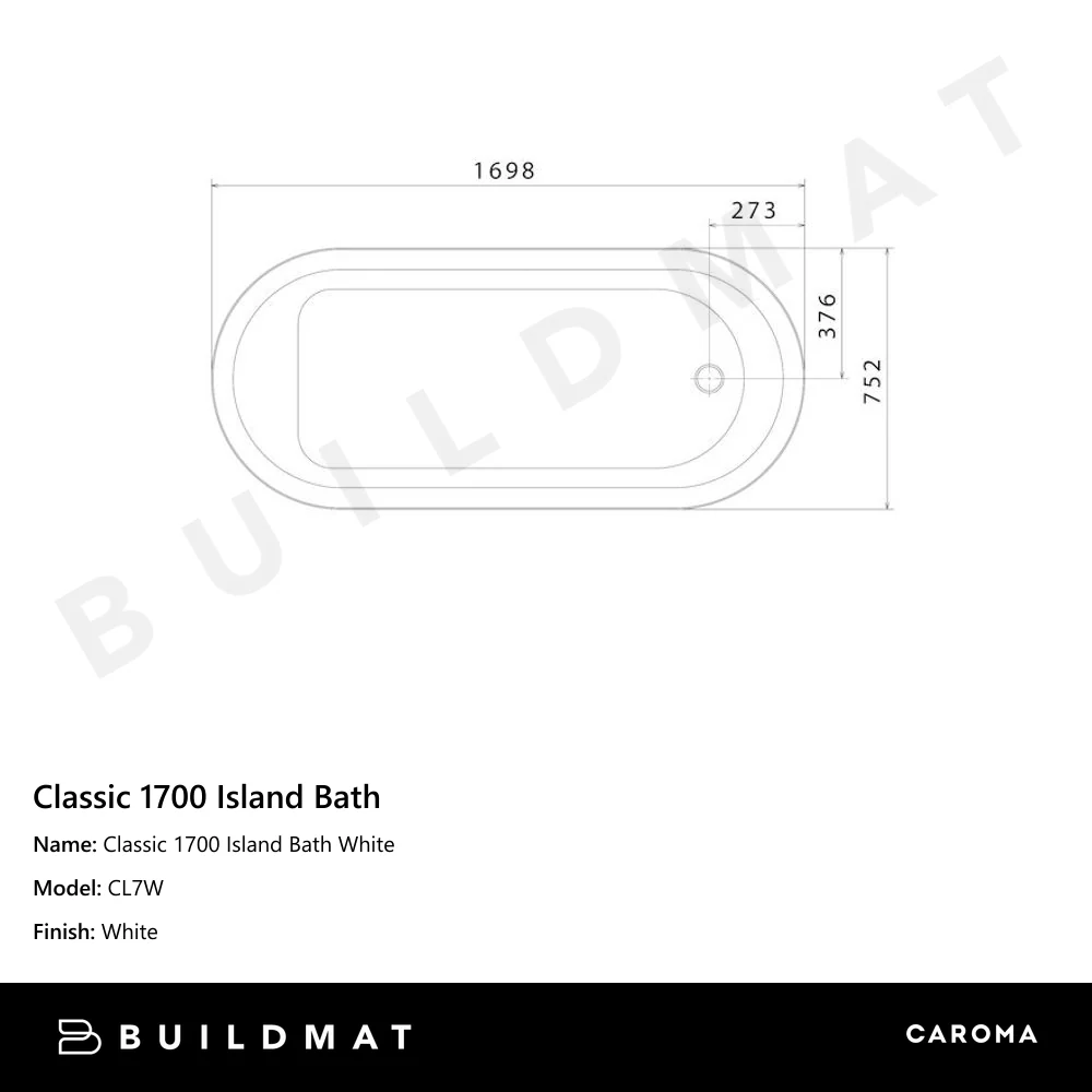 Caroma Classic 1700 Island Bath White - Image 4