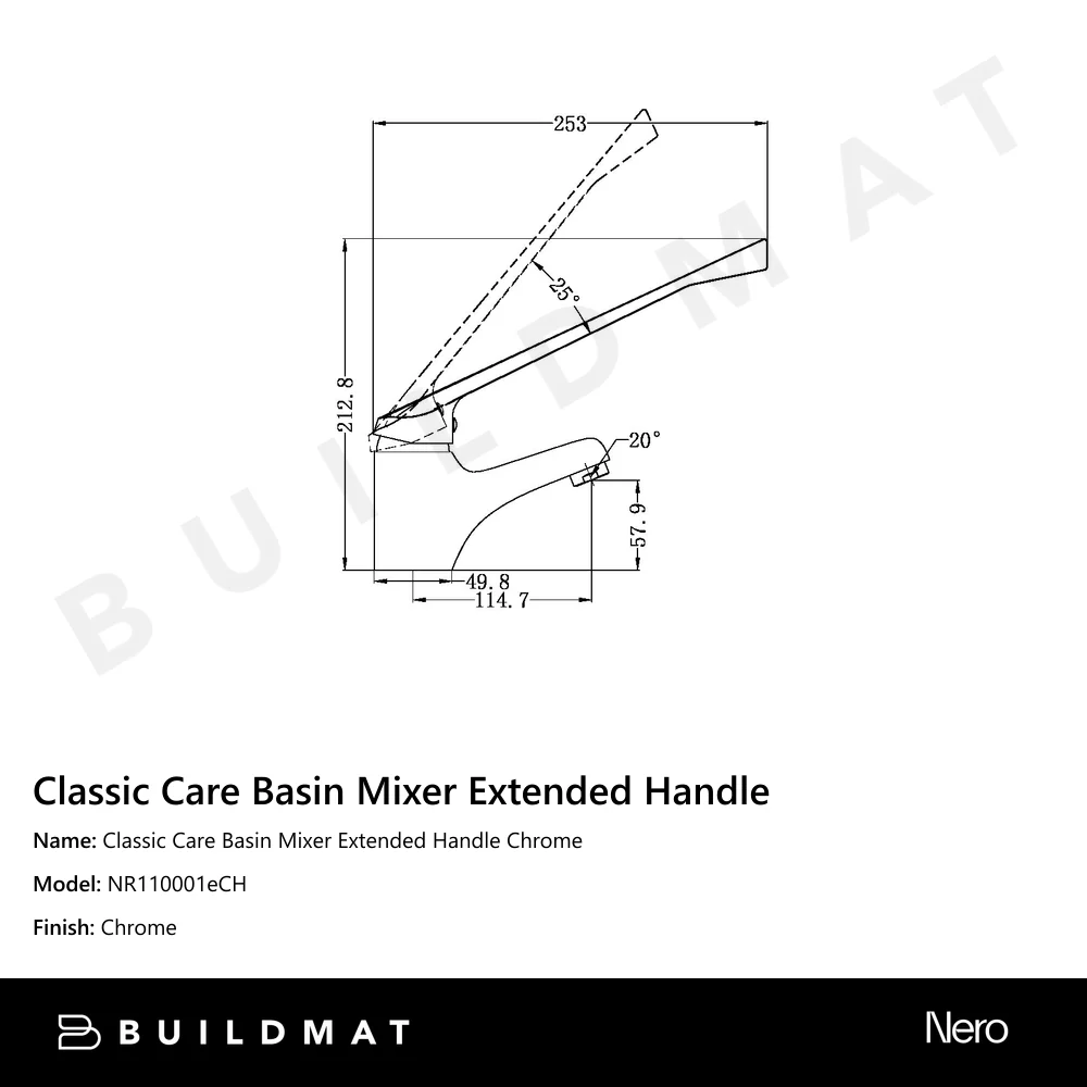 Nero Classic Care Basin Mixer Extended Handle Chrome - Image 4