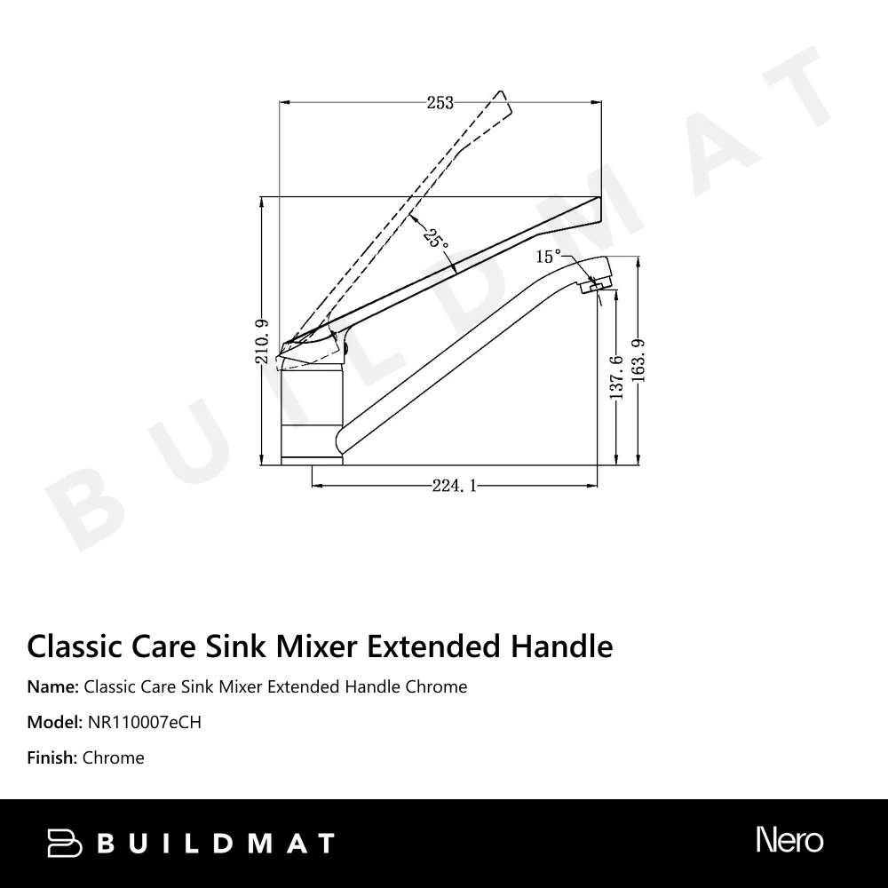 Nero Classic Care Sink Mixer Extended Handle Chrome - Image 4