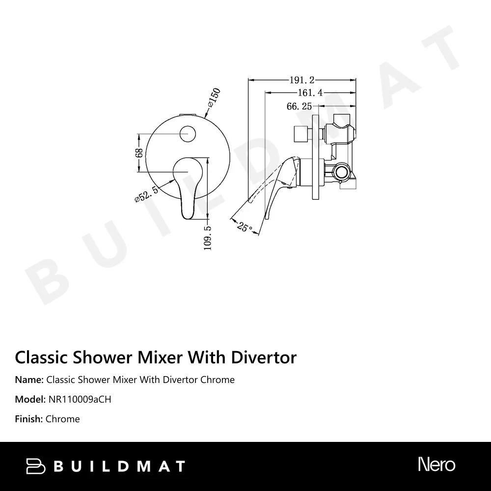 Nero Classic Shower Mixer With Divertor Chrome - Image 4