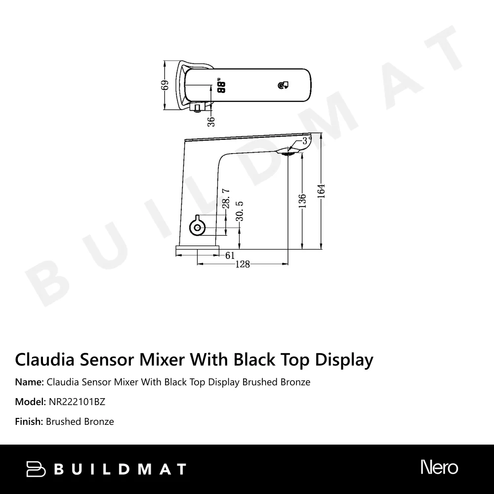 Nero Claudia Sensor Mixer With Black Top Display Brushed Bronze - Image 4