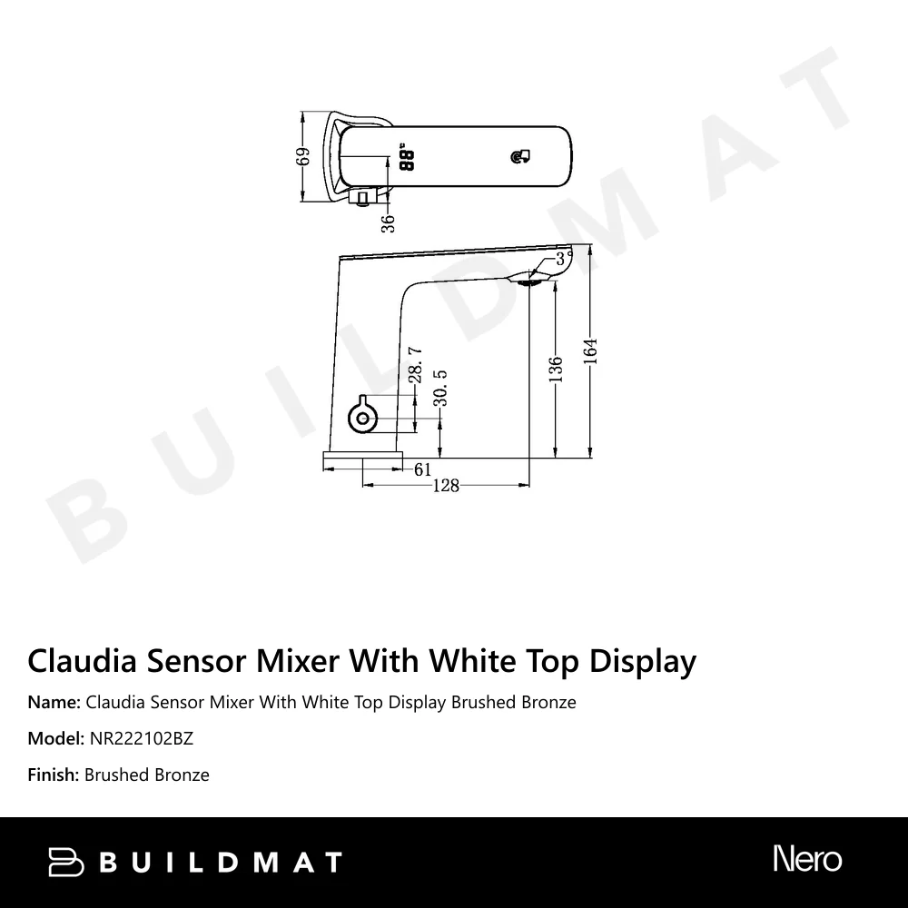 Nero Claudia Sensor Mixer With White Top Display Brushed Bronze - Image 4