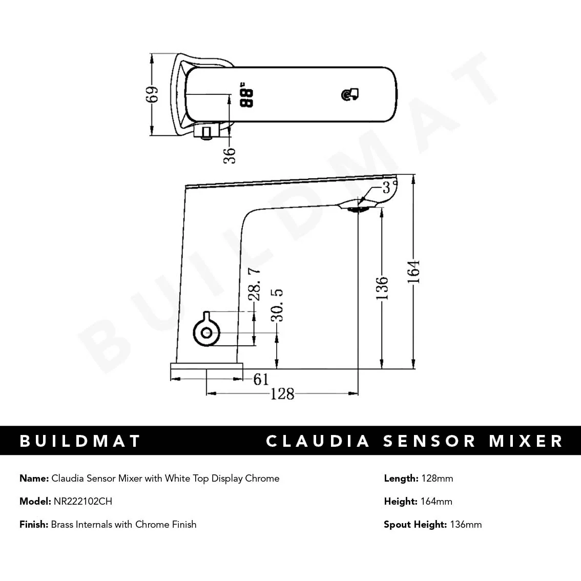 Nero Claudia Sensor Mixer with White Top Display Chrome - Image 4