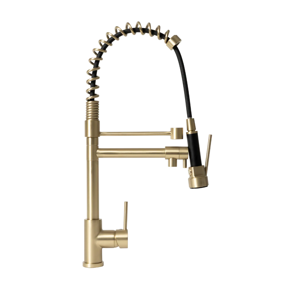Alma Cleo Brushed Brass Gold Pull Down Dual Spray Mixer