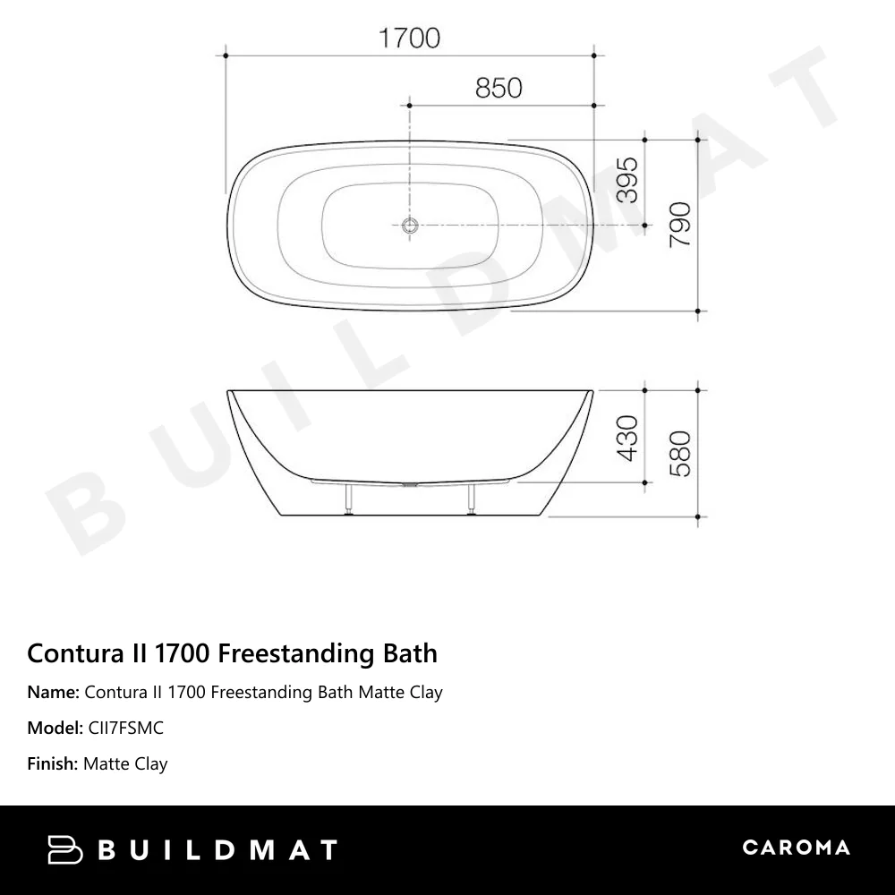 Caroma Contura II 1700 Freestanding Bath Matte Clay - Image 4