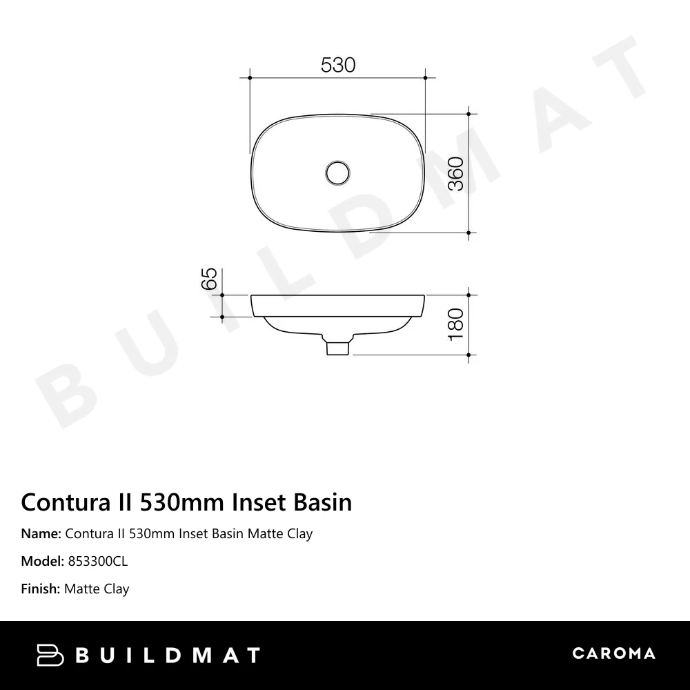 Caroma Contura II 530mm Inset Basin Matte Clay - Image 4