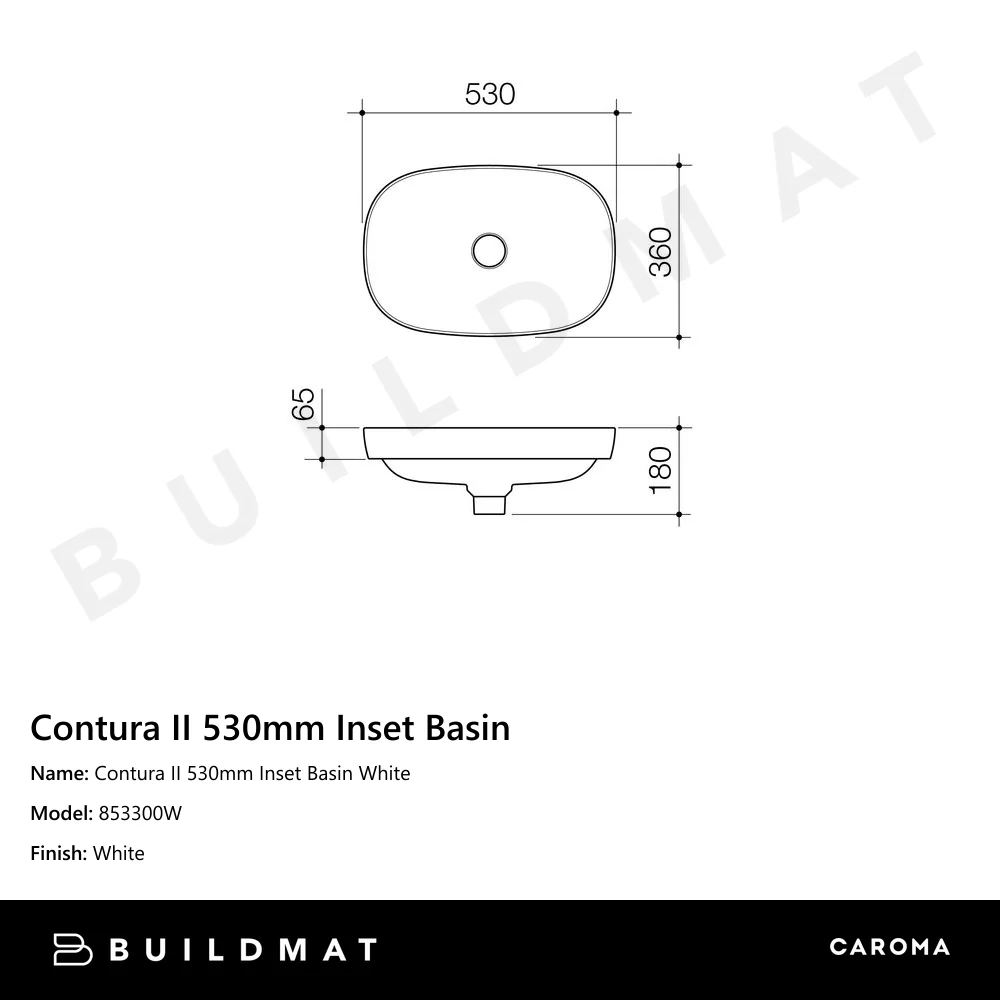 Caroma Contura II 530mm Inset Basin White - Image 4