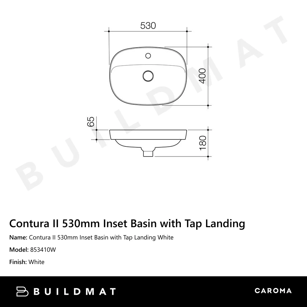 Caroma Contura II 530mm Inset Basin with Tap Landing White - Image 4