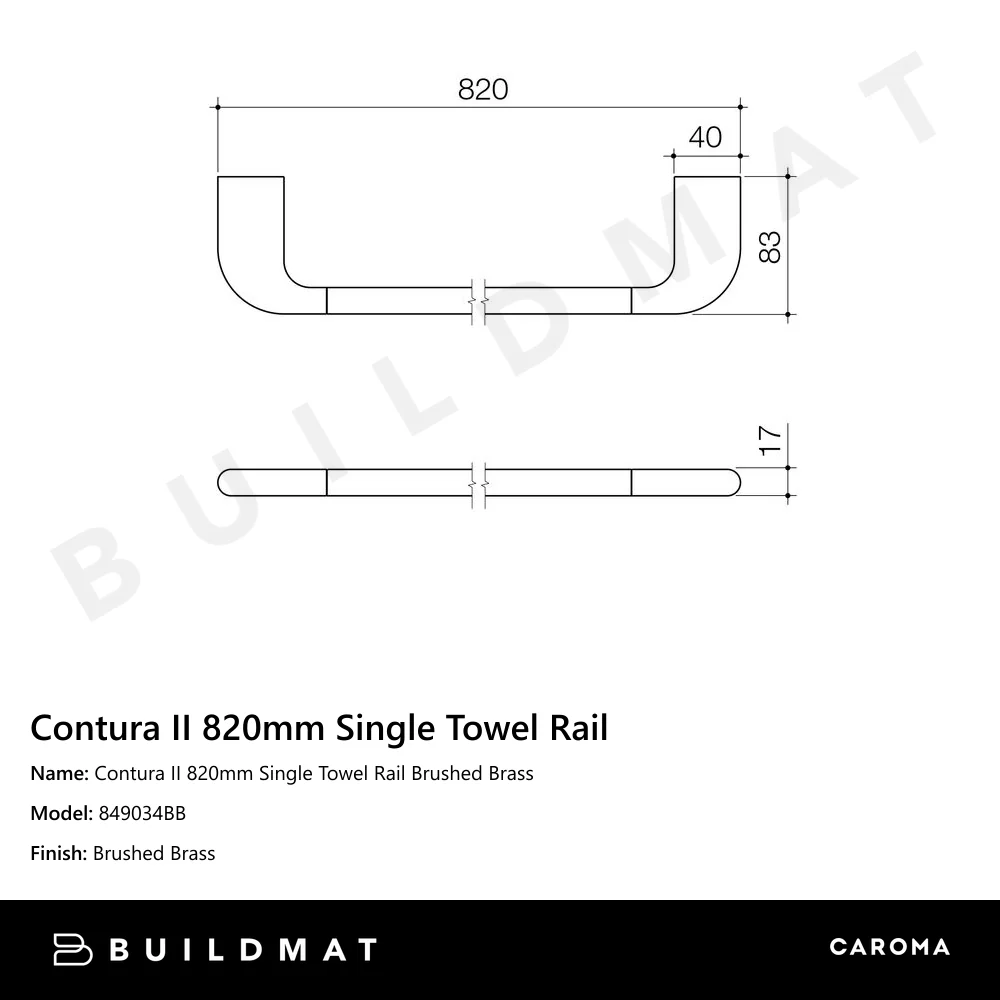 Caroma Contura II 820mm Single Towel Rail Brushed Brass - Image 4