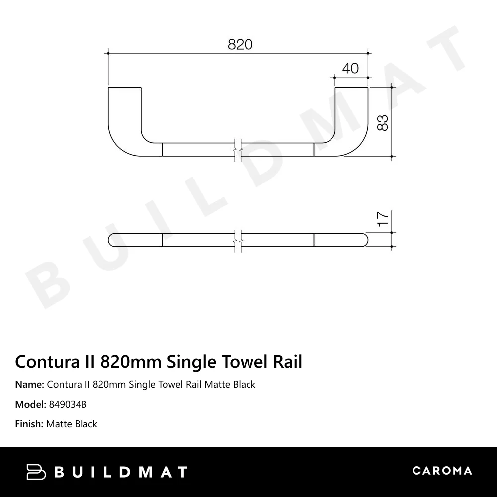 Caroma Contura II 820mm Single Towel Rail Matte Black - Image 4