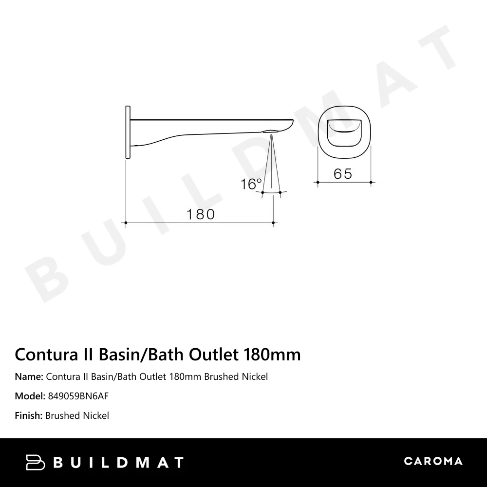 Caroma Contura II Basin/Bath Outlet 180mm Lead Free Brushed Nickel - Image 4