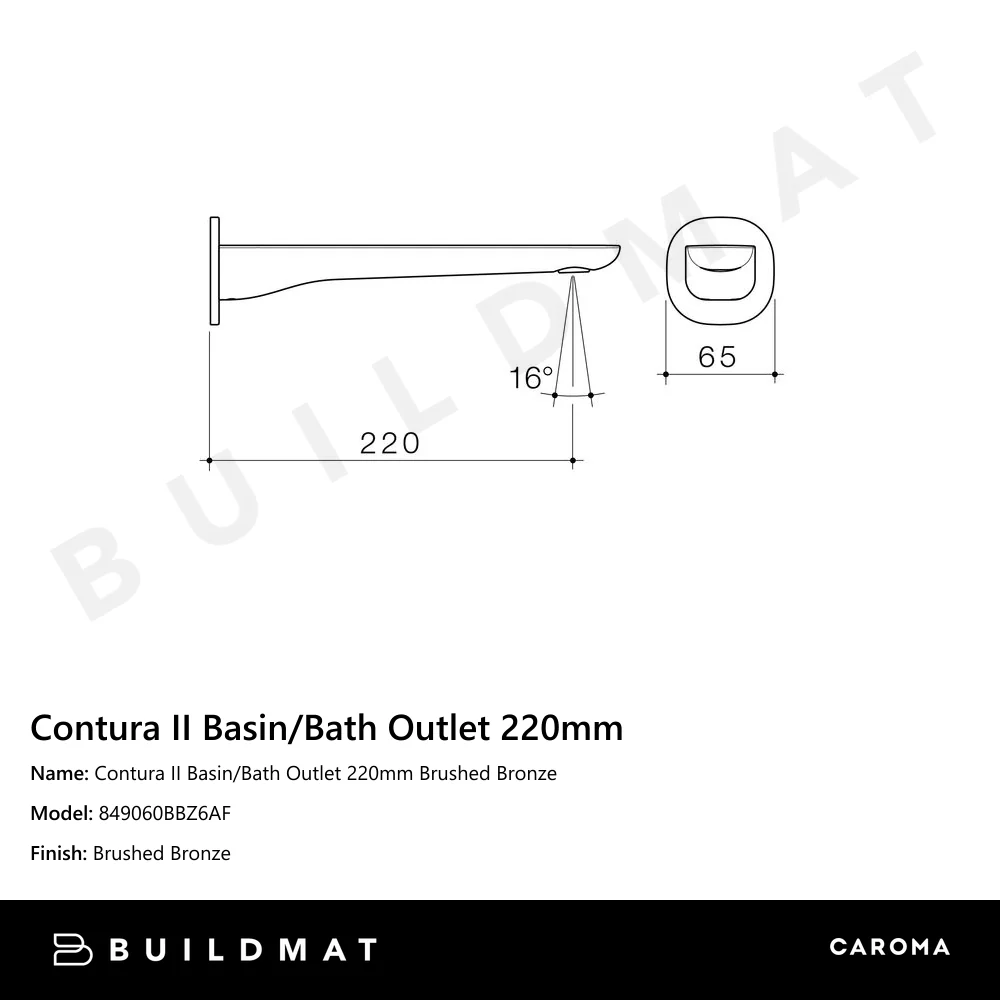 Caroma Contura II Basin/Bath Outlet 220mm Lead Free Brushed Bronze - Image 4