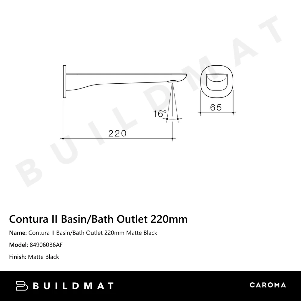 Caroma Contura II Basin/Bath Outlet 220mm Lead Free Matte Black - Image 4