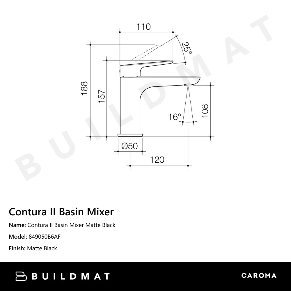 Caroma Contura II Basin Mixer Lead Free Matte Black - Image 4