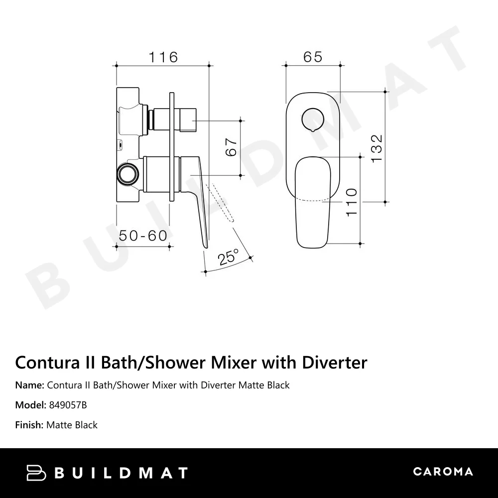 Caroma Contura II Bath/Shower Mixer with Diverter Matte Black - Image 4